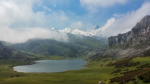 Scenic view of lake against sky