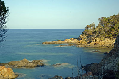 Scenic view of sea against clear sky