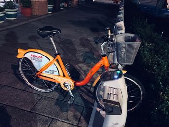 High angle view of bicycle parked on street