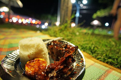 Close-up of food served in plate