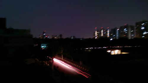 Light trails on road at night