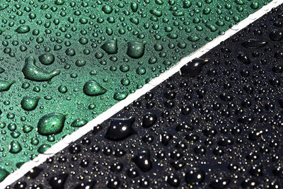 Full frame shot of raindrops on wet glass