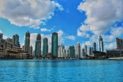 Panoramic view of buildings against cloudy sky