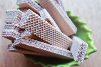 Close-up of wafer cake on table