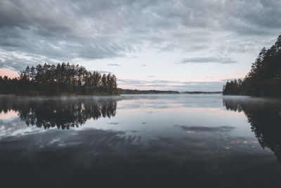 Scenic view of lake against sky during sunset