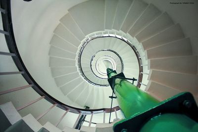 Directly below shot of spiral staircase in lighthouse