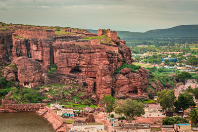 View of castle on mountain against sky