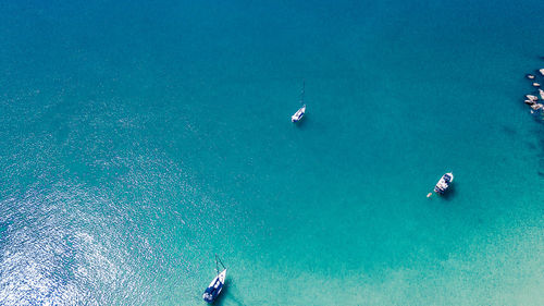 High angle view of sailboat on sea