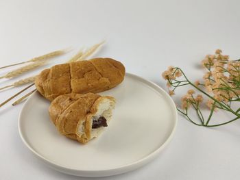 Close-up of croissant with chocolate filling