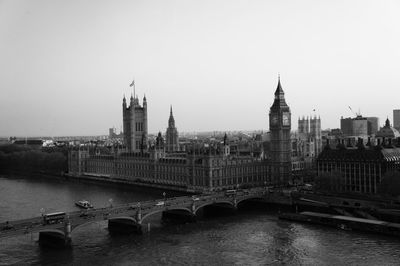 View of bridge over river in city