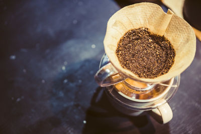 High angle view of coffee on table