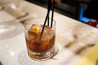 Close-up of drink in glass on table