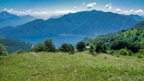 Scenic view of landscape and mountains against sky