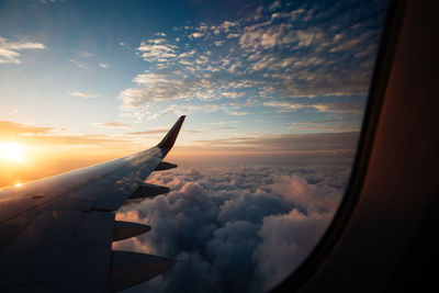 Cropped image of airplane wing over landscape