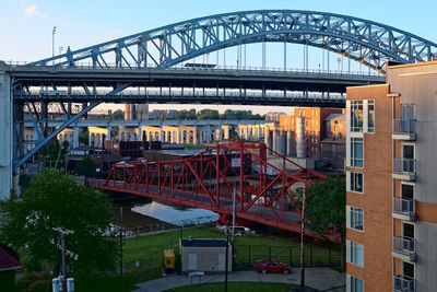 View of railroad bridge in city