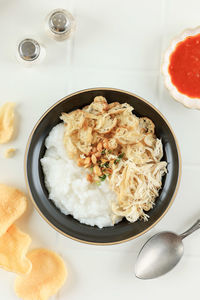 High angle view of food in plate on table