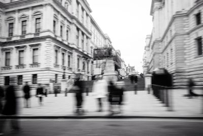 Blurred motion of buildings in city