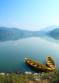 Scenic view of begnas lake in pokhara nepal.