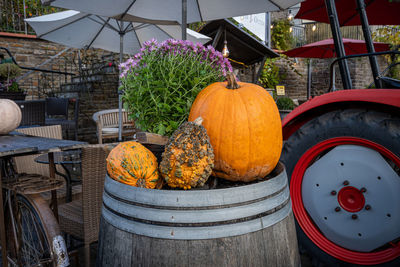 Pumpkins for sale at market stall