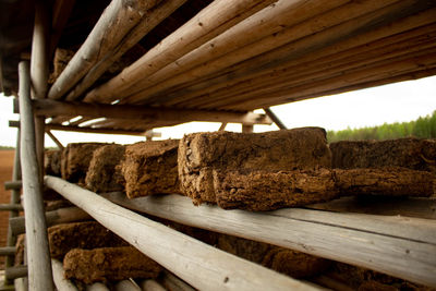 Close-up of bread on wooden surface