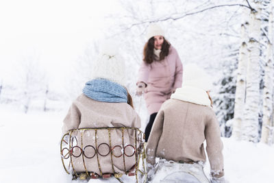 Portrait of woman with snow covered face