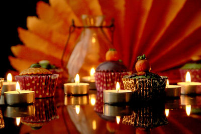 Close-up of illuminated candles