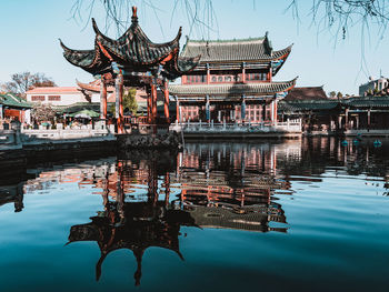 Reflection of building in water