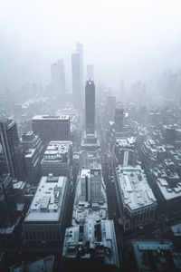 High angle view of buildings in new york city during winter