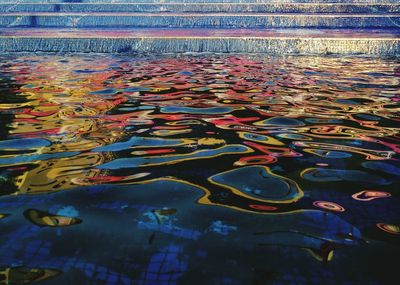 Reflection of multi colored swimming in lake