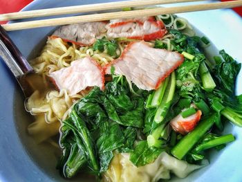 High angle view of salad in bowl