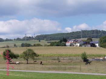 Scenic view of field against cloudy sky