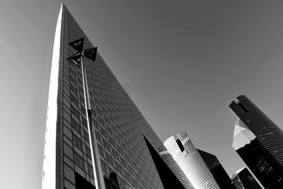 Low angle view of skyscraper against clear sky