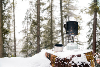 Built structure on snow covered land