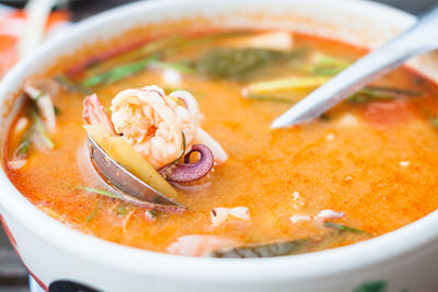 Close-up of clams soup in bowl