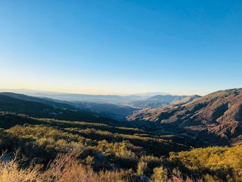 Scenic view of landscape against clear blue sky