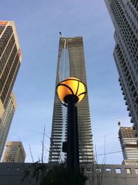 Low angle view of modern buildings against sky