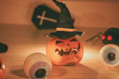 High angle view of pumpkin on table