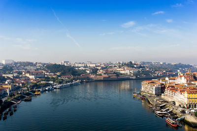 High angle view of city at waterfront