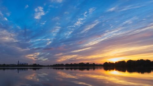 Scenic view of lake against sky during sunset