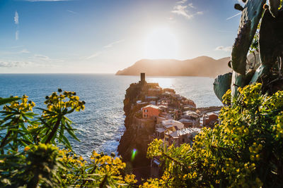 Scenic view of sea and rocks against sky