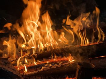 Close-up of bonfire at night