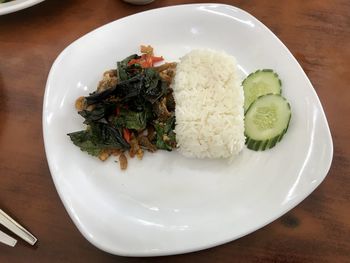 High angle view of meal served in plate