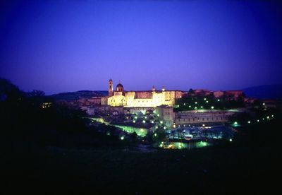 Illuminated buildings at night