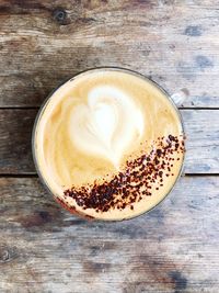 High angle view of cappuccino on table