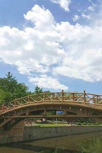 Bridge over river against cloudy sky