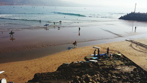 High angle view of people on beach against 