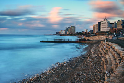 Tel aviv coastline on a winter evening. 