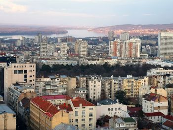 High angle view of townscape against sky