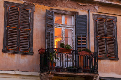 Balcony of an old neoclassical building in plaka, the old town.