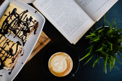 High angle view of coffee on table